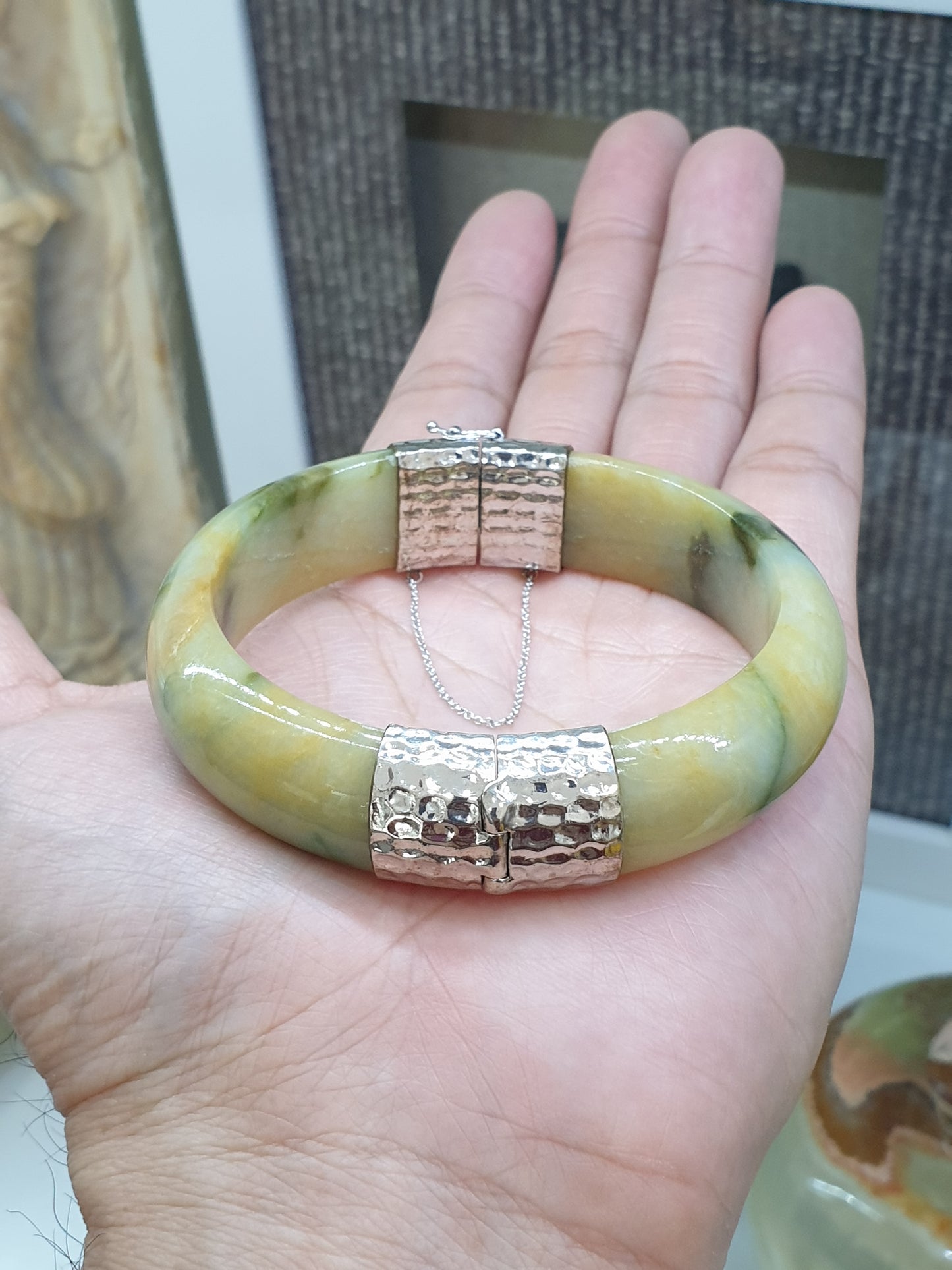 Hok Lok Siew Jade Split Bangle (S 61) | Sterling Silver | Authentic Fei Cui Jade | Eye Candy Wrist Accessory for Him or Her