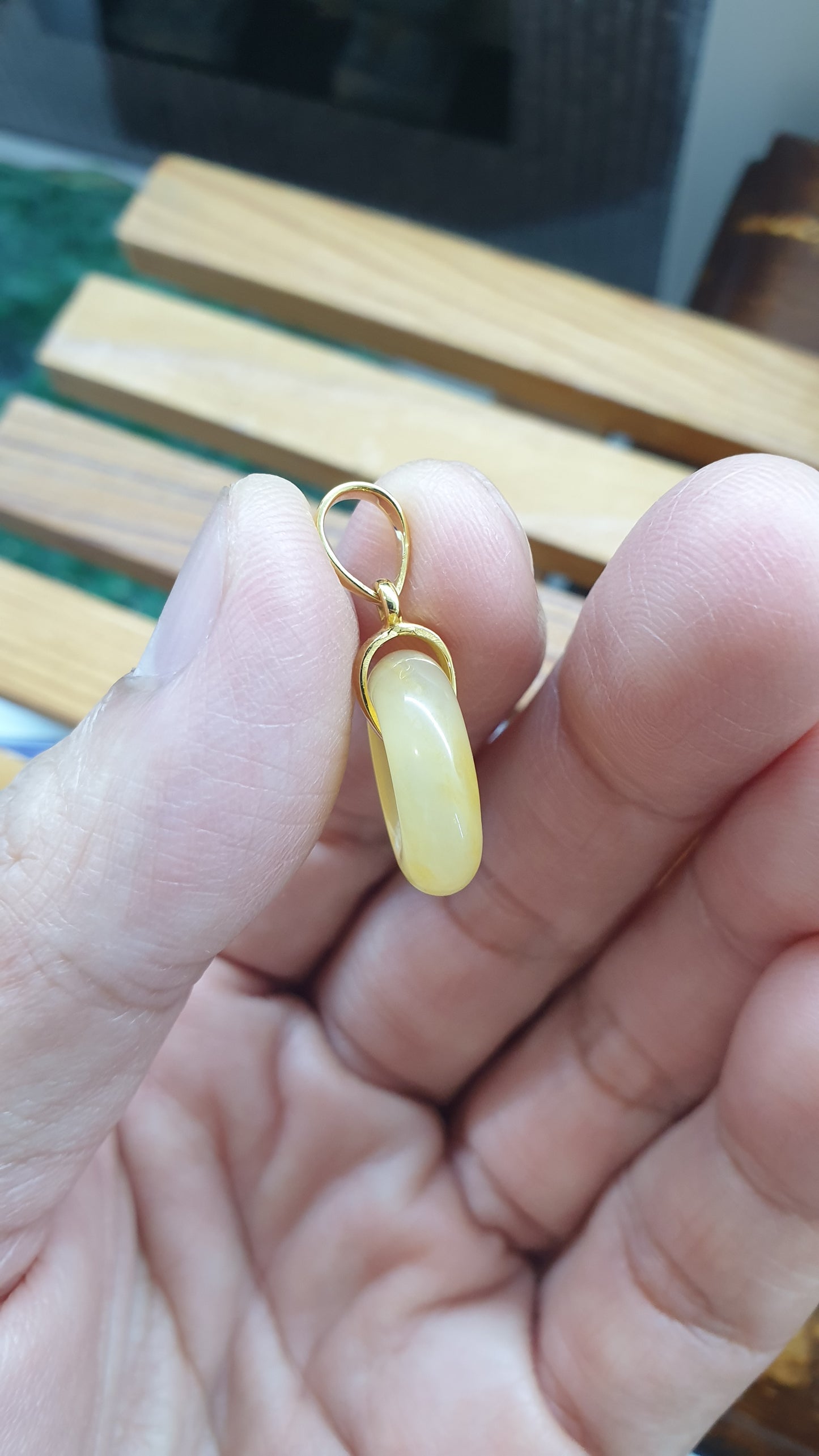 18K Gold Yellow Jade Ping An Kou Pendant Natural Myanmar Jadeite