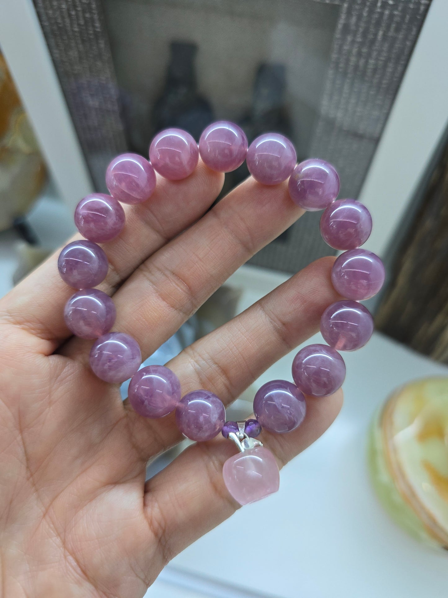 Rose Quartz Charm Bracelet | Apple Pendant Charm | Natural Stone Wrist Candy For Her