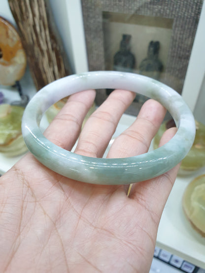 Plus Size Marbled Green Jade Bangle S80.5 Myanmar Natural Jadeite Type A