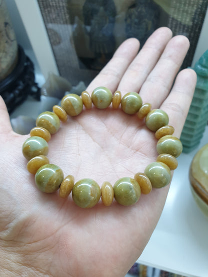 Honey Green Jade Bracelet | Fei Cui Type A Jadeite | His or Hers Earthy Luxurious Wrist Accessory