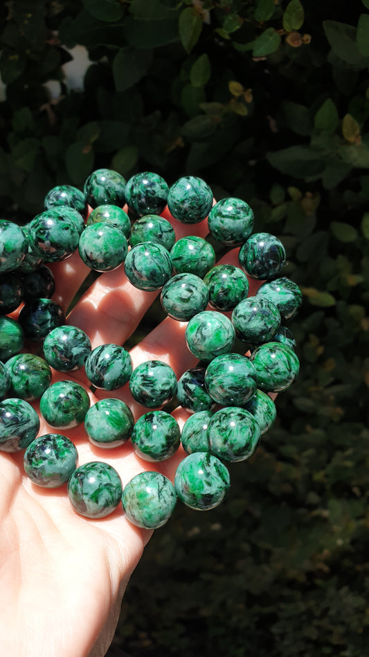Green Marbled Jade Vintage Beads Bracelet 18cm Fei Cui Type A Burma Jadeite