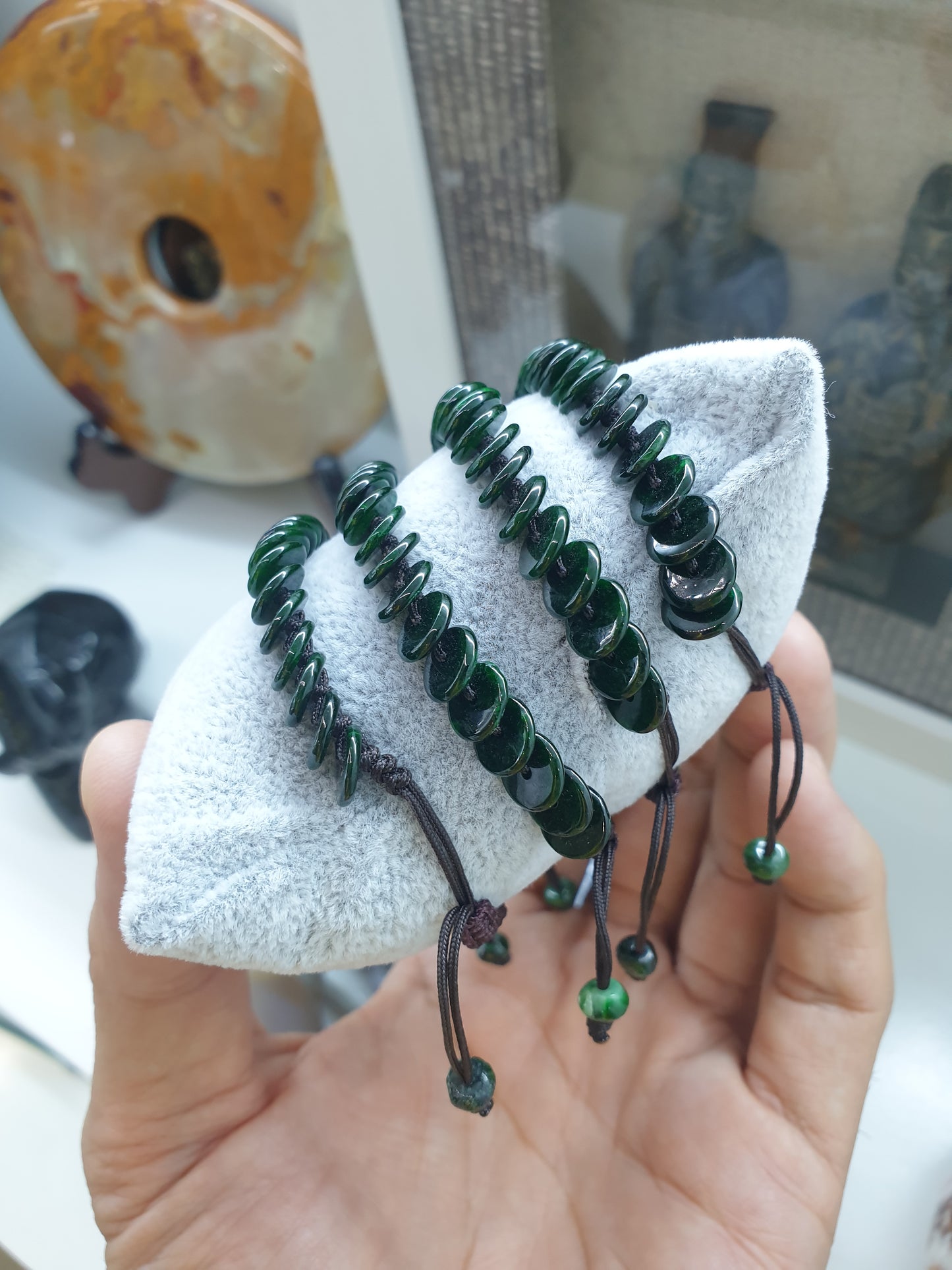 Jade Ping An Kou Beads Woven Bracelet (Adjustable) | Fei Cui - Type A Jadeite | His or Hers Fortune Wrist Candy