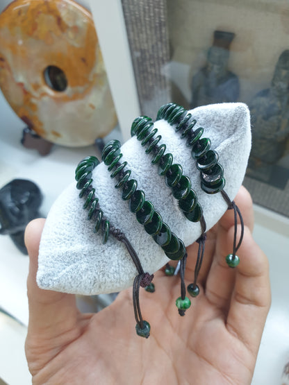 Jade Ping An Kou Beads Woven Bracelet (Adjustable) | Fei Cui - Type A Jadeite | His or Hers Fortune Wrist Candy