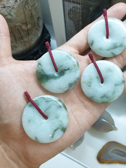 Jade Ping An Kou Pendant (4 cm) | Fei Cui - Type A Jadeite | Handwoven Thread Bail