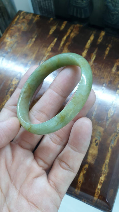 Honey Green Jade Egg Bangle (Size 54 - 55) | Type A Natural Jadeite