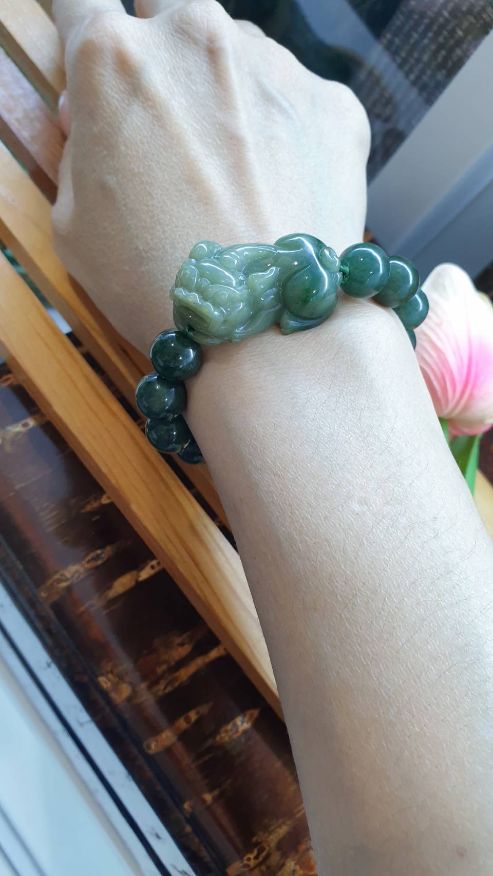 Green Jade Pixiu Wealth Bracelets 17cm Fei Cui Type A Natural Jadeite