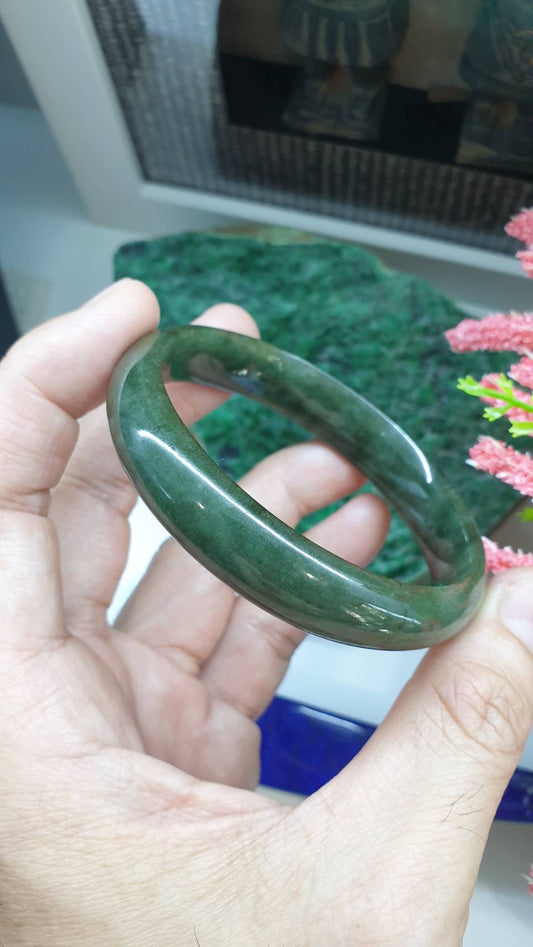 Forest Green Jade Vintage Bangle S59 Fei Cui Type A Myanmar Natural Jadeite