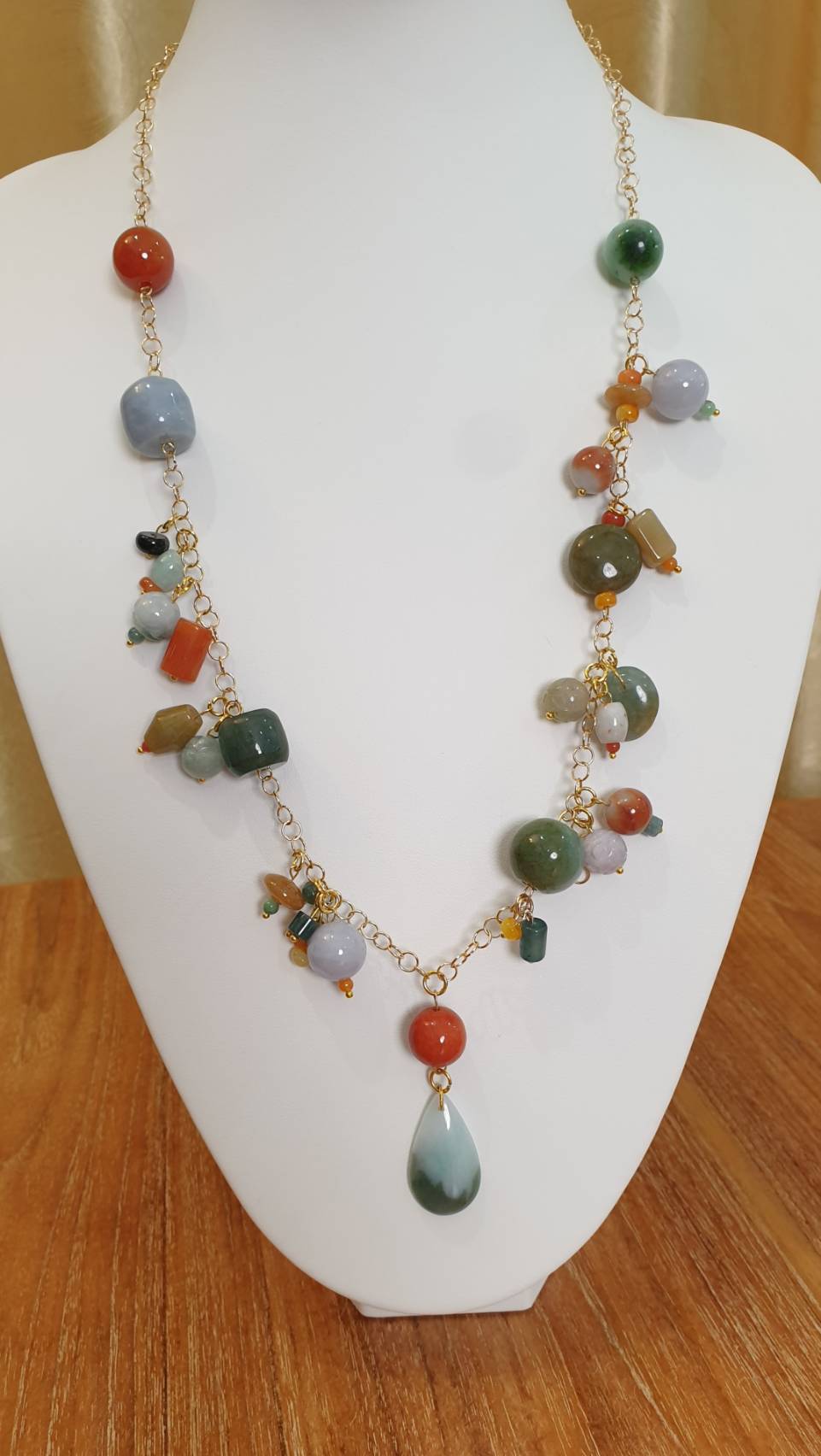 Jade Charmed Opera Necklace - Natural Jadeite and 14K Gold-Filled