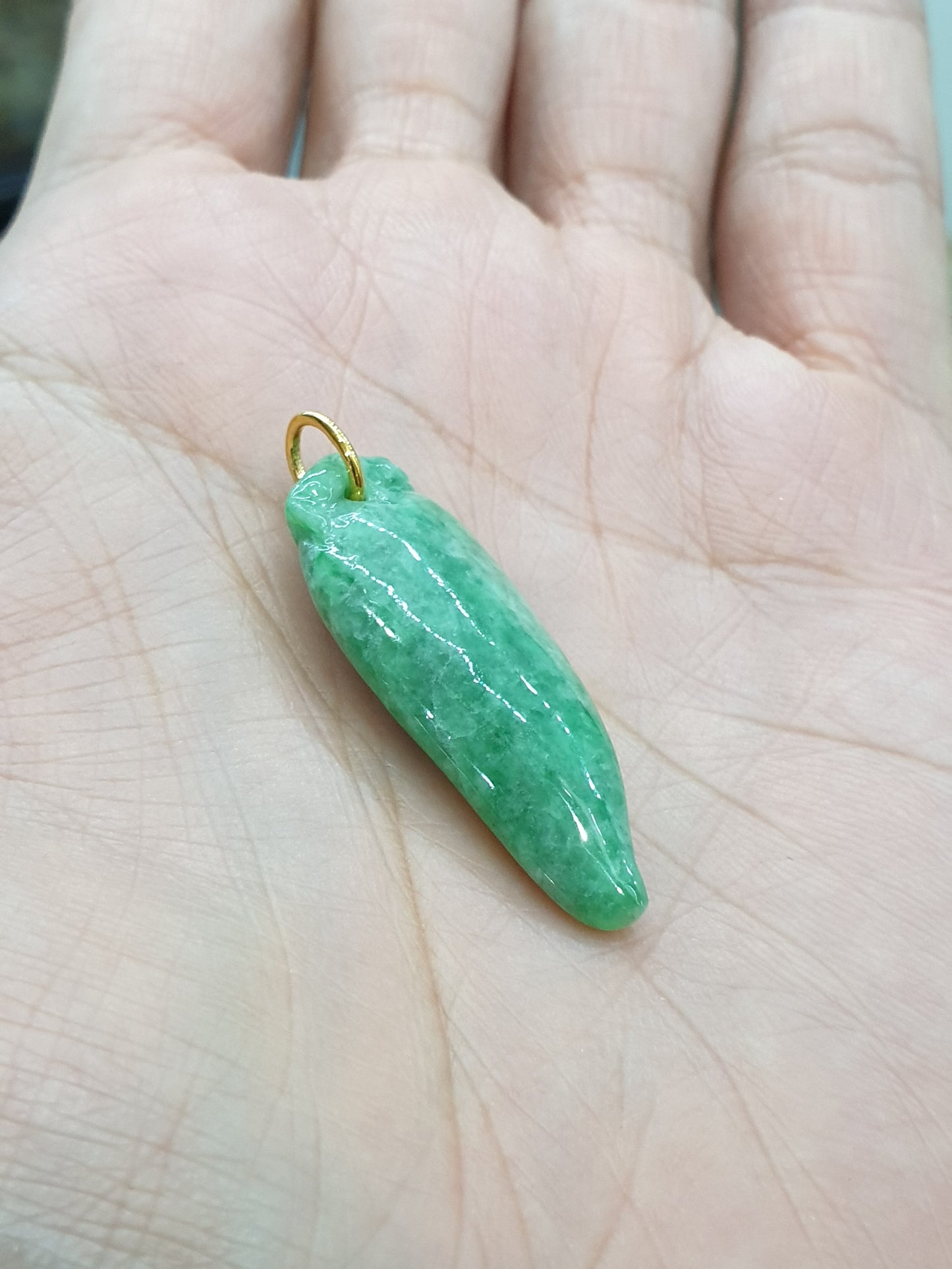 Green Jade Lucky Charm Pendant | 9K Gold Bail | Fei Cui Natural Jadeite