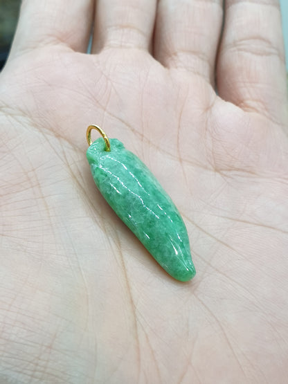 Green Jade Lucky Charm Pendant | 9K Gold Bail | Fei Cui Natural Jadeite