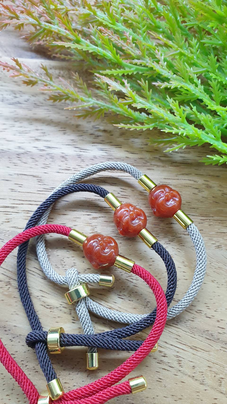 Jade Happy Buddha Rope Bracelet Myanmar Natural Jadeite Adjustable Wristband
