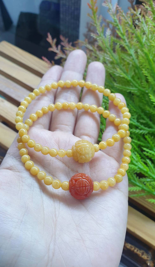 Yellow Jade Fortune Magnet Bracelets 17cm Red or Yellow Ru Yi Charm Natural Jadeite
