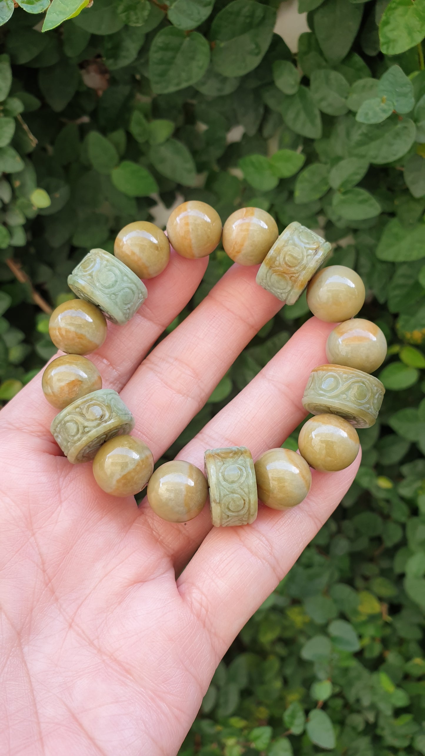 Natural Golden Green Jade Ru Yi Bracelet 17cm Type A Myanmar Jadeite