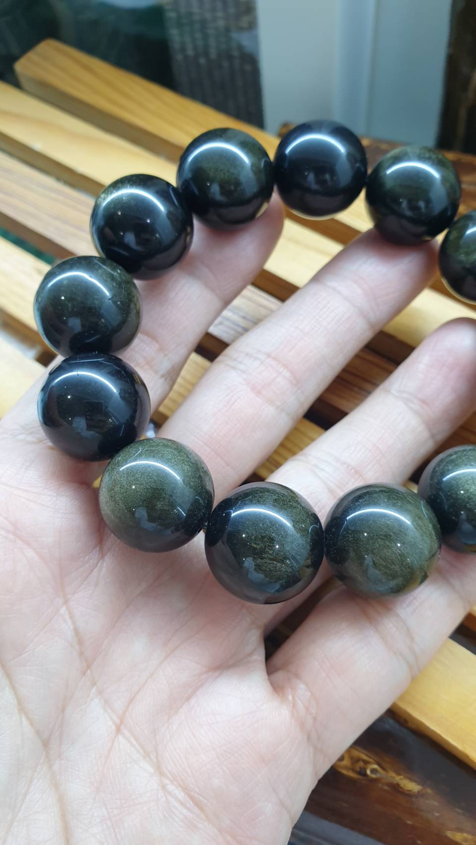 Sheen Obsidian Bracelets 18 cm - Original Semiprecious Stone Large Beads