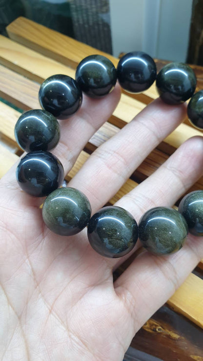 Sheen Obsidian Bracelets 18 cm - Original Semiprecious Stone Large Beads