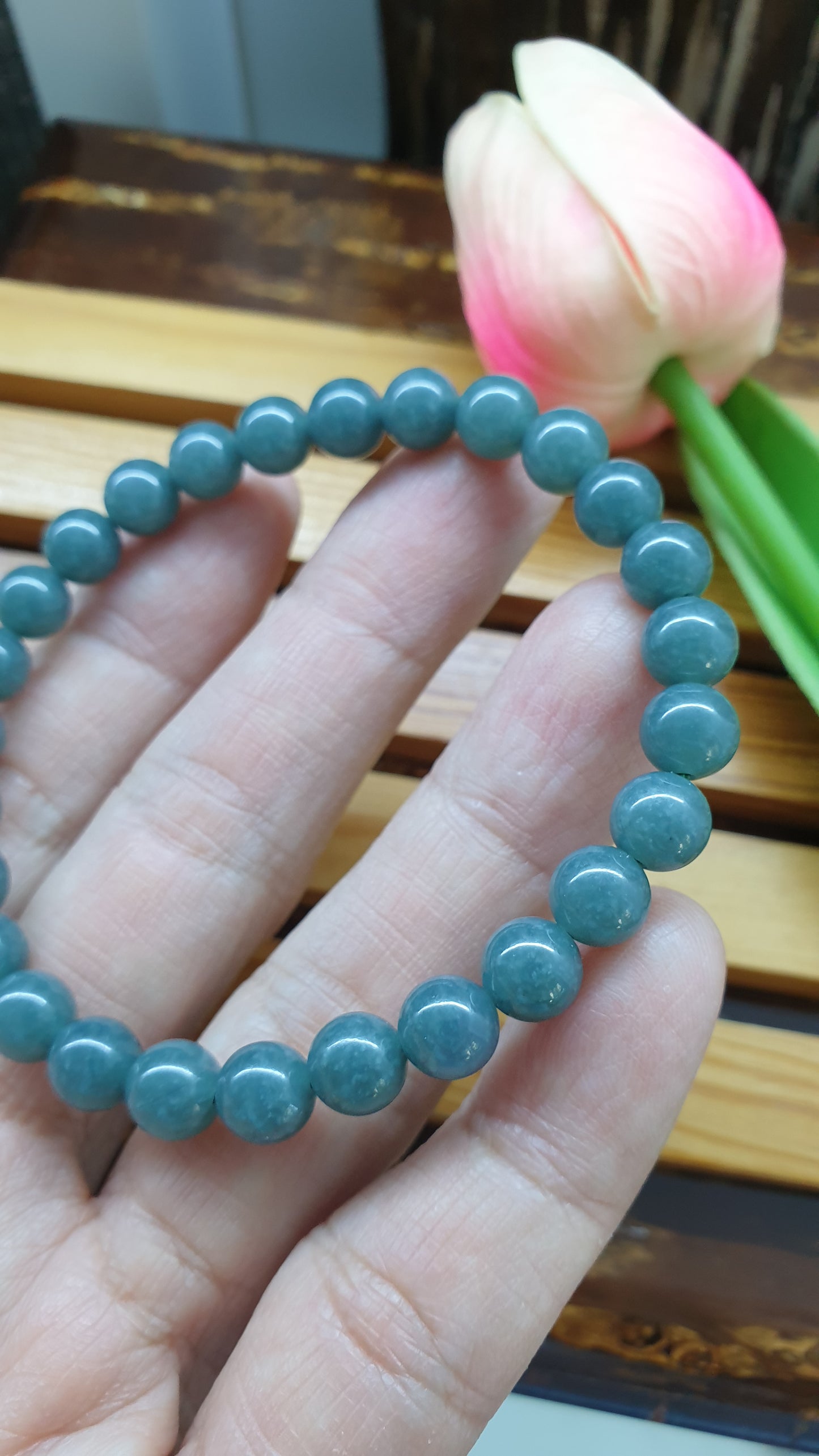 Olmec Blue Jade 17cm Bracelet Natural Guatemala Jadeite 7.5mm Beads