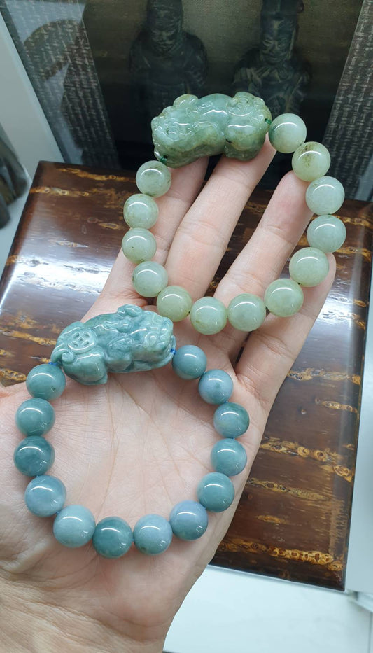 Jade Pixiu Bracelet 🐉, 17 - 18 cm (Selection) | Type A Natural Jadeite | His or Hers Luckycharm Wristcandy