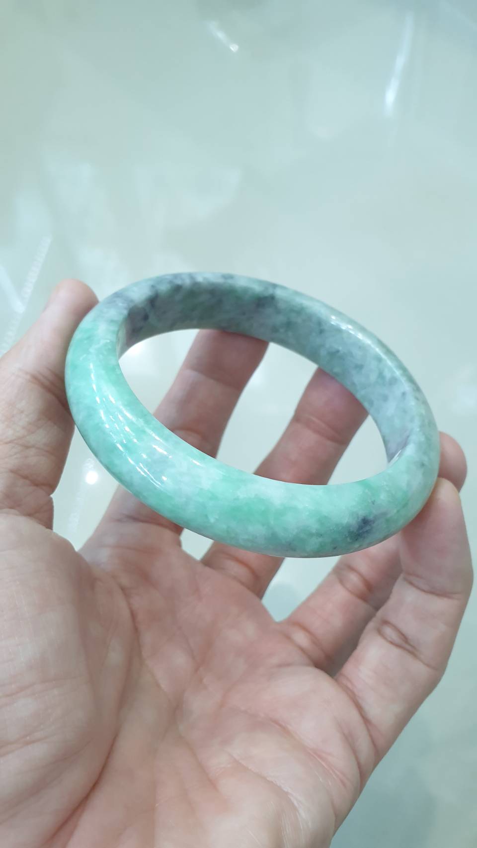 Ash Green Jade Bangle S61 Fei Cui Type A Myanmar Jadeite