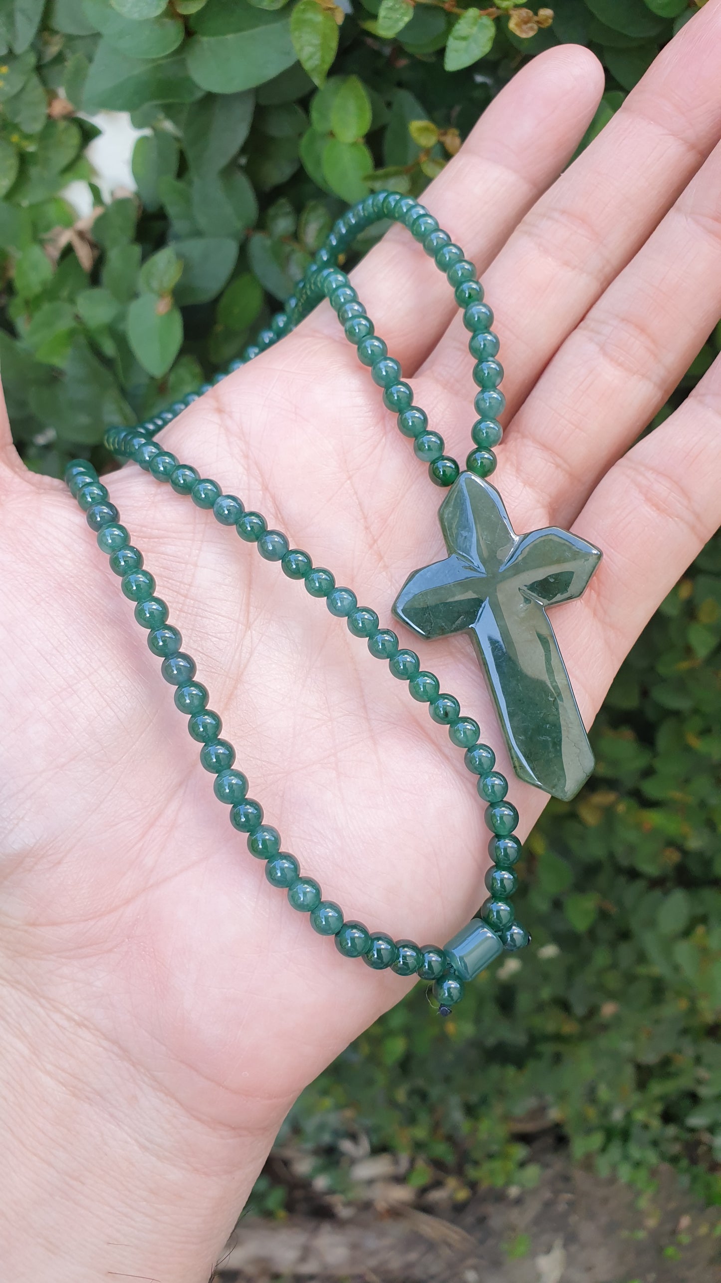 Green Jade Cross Handcrafted Necklace 24inch Fei Cui Type A Natural Jadeite
