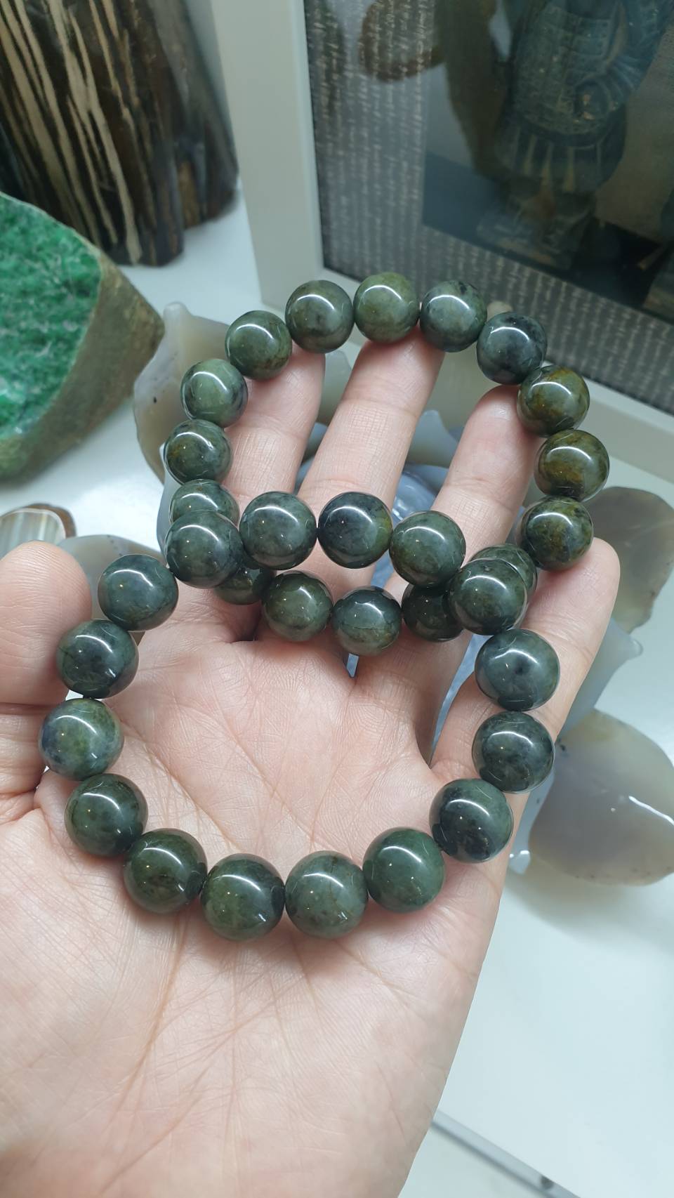 Gent's Style Jade Bracelet (18 cm) | Type A - Natural Honey-Black-Green Jadeite Beads