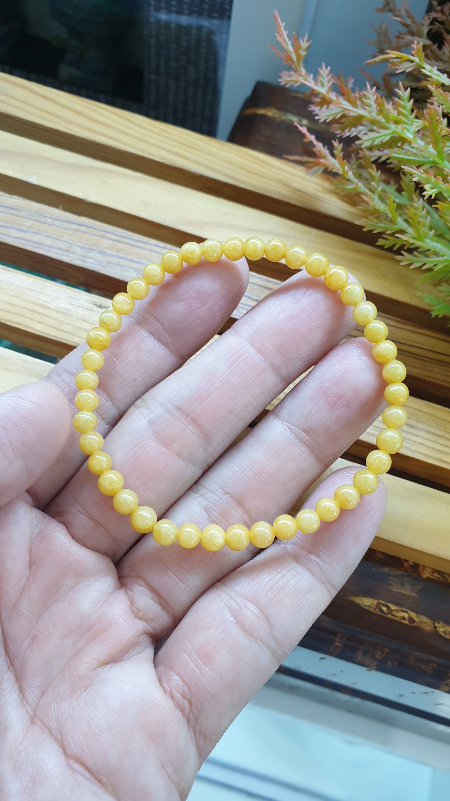 Yellow Jade Mini Beads Bracelets 17cm Natural Myanmar Jadeite