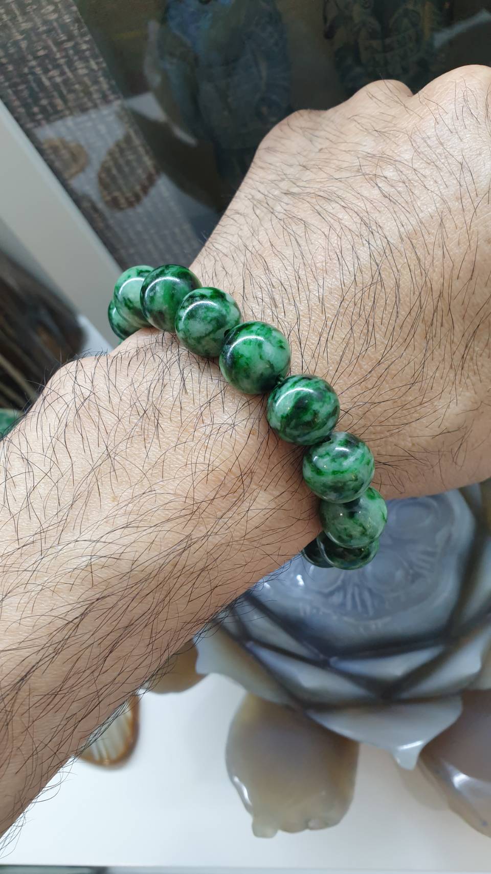 Jade Vintage Beads Bracelet (17 cm) | Marbled Green, Type A Natural Jadeite | Collector's Item