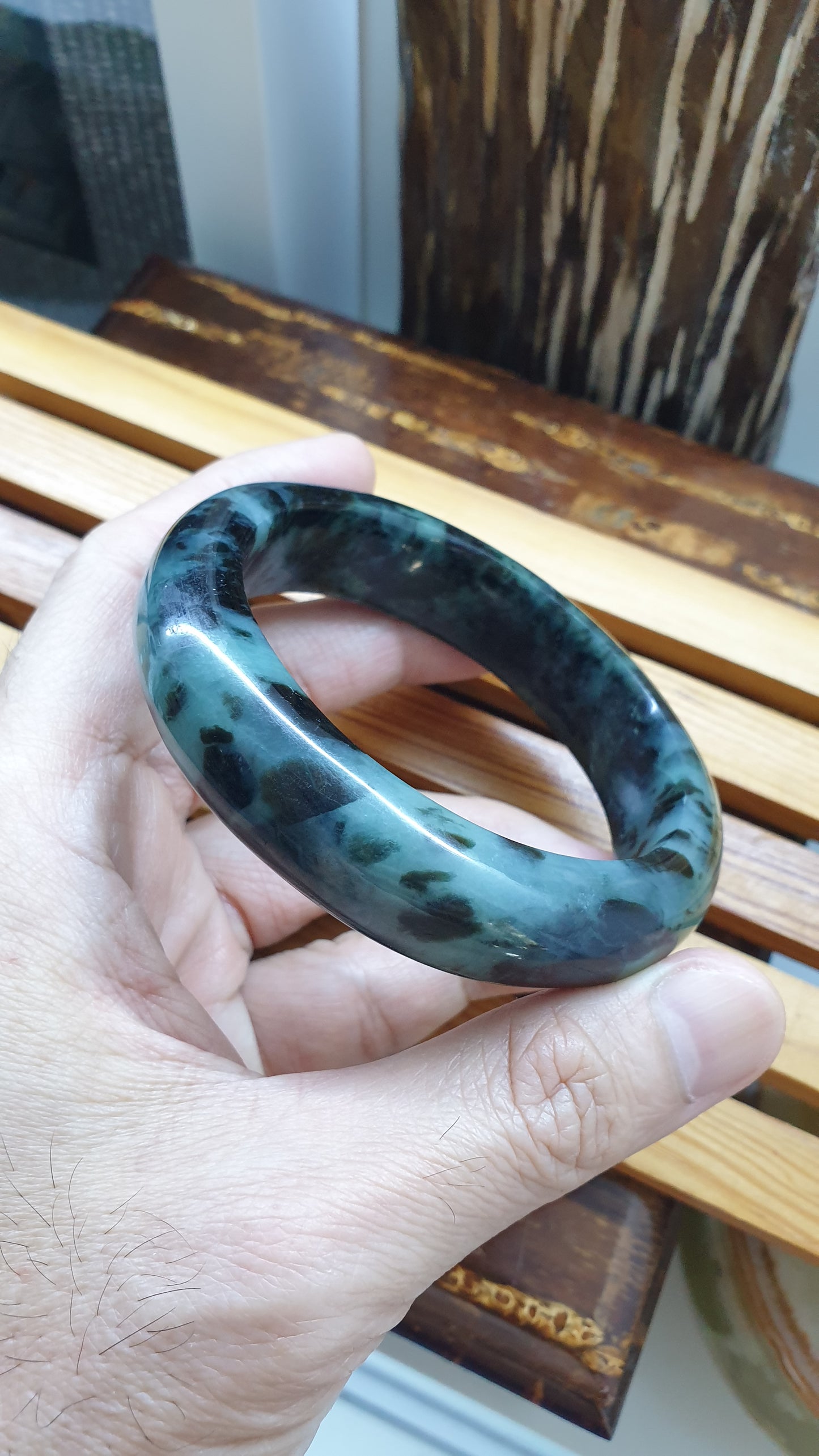 Natural Blue Black Jadeite Bangle S62 Fei Cui Type A Two Tone Jade