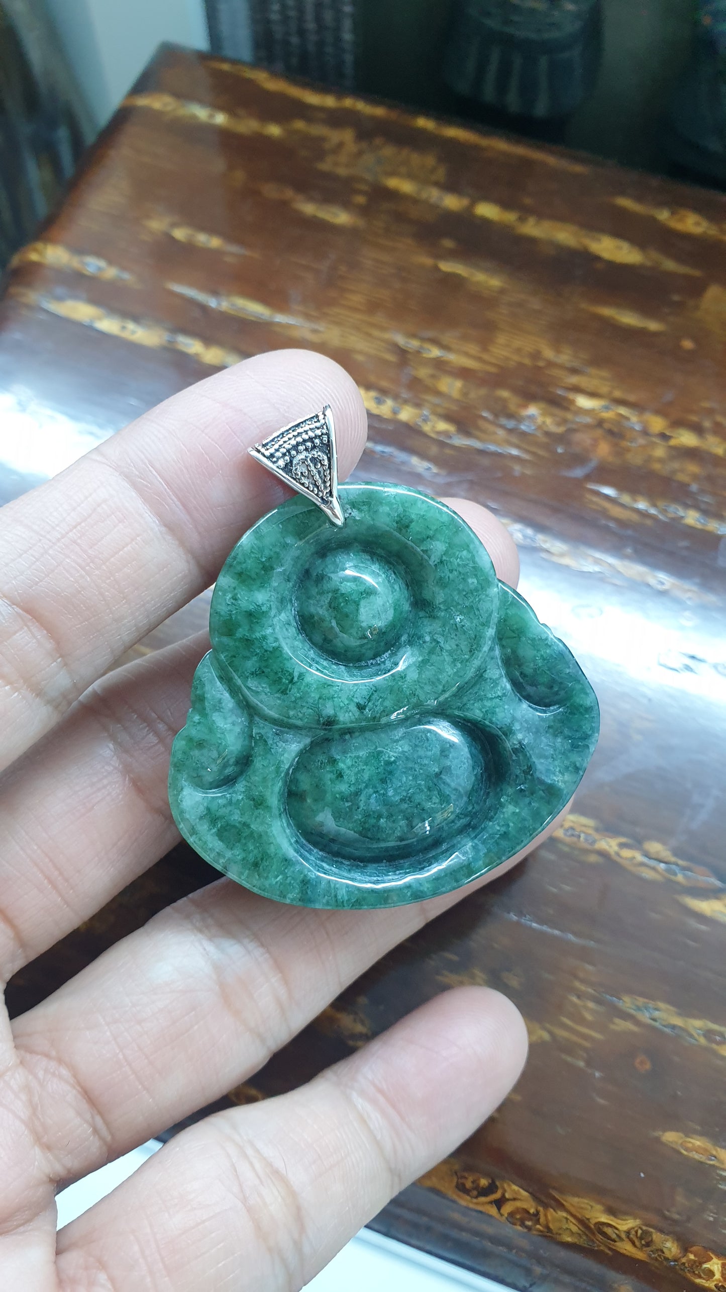 Jade Budai Pendant | Sterling Silver & Type A Natural Jadeite | Wealth Magnet Luckycharm
