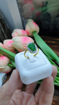 Imperial Jade Leaf & Moissanite Ring (7.5 US)| 9K Gold | Lucky Charm Ring for Her