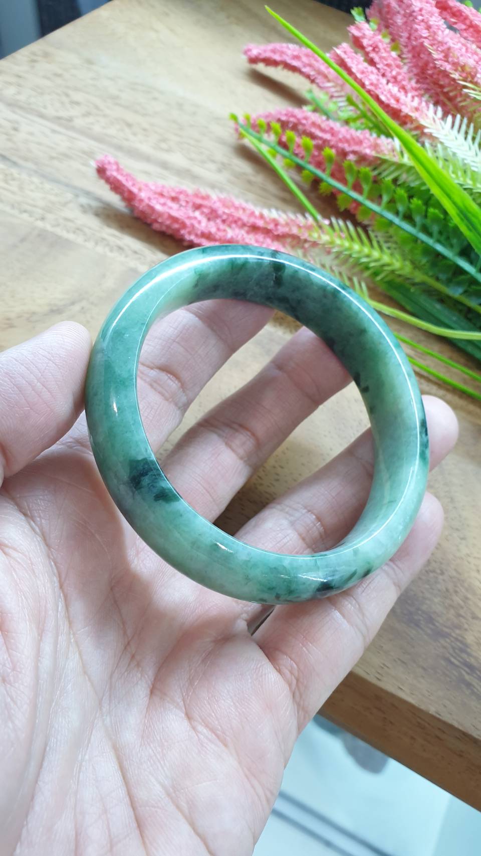 Jade Bangle S59 Type A Myanmar Jadeite Speckled Natural Yellow Green