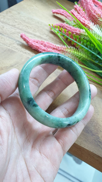 Jade Bangle S59 Type A Myanmar Jadeite Speckled Natural Yellow Green