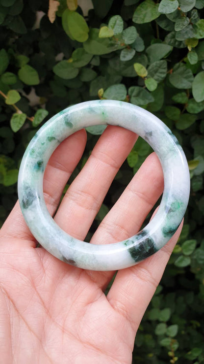 Jade Cylindrical Bangle S57.5 Marbled Green Fei Cui Type A Natural Jadeite