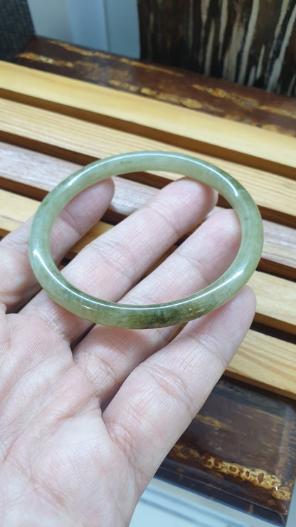 Honey Jade Cylindrical Slim Bangle S58.5 Type A Myanmar Jadeite Gray Smokes