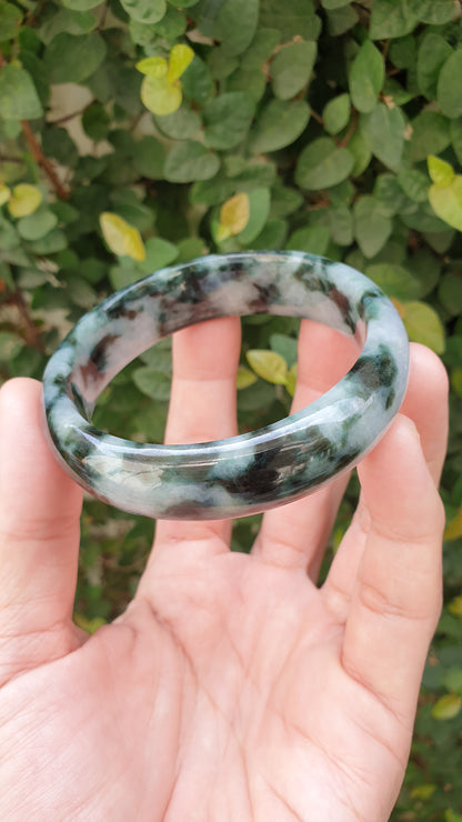 Jade Vintage Bangle S59 Black Moss Green Fei Cui Type A Myanmar Jadeite