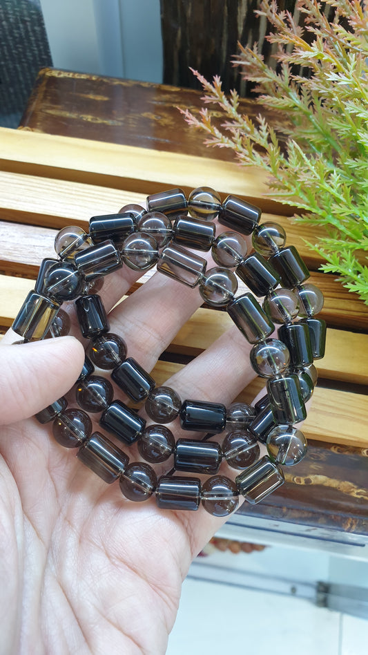 Natural Smoky Quartz Cylinder Beads, Elegant Wristbands 17 cm