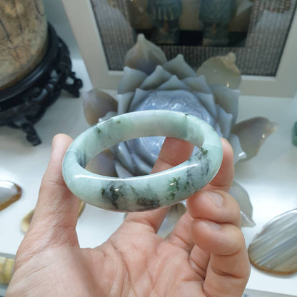 Marbled Blue Jade Bangle (S 60 or 61) | Type A Natural Jadeite | Lucky Charm Wrist Candy for Her