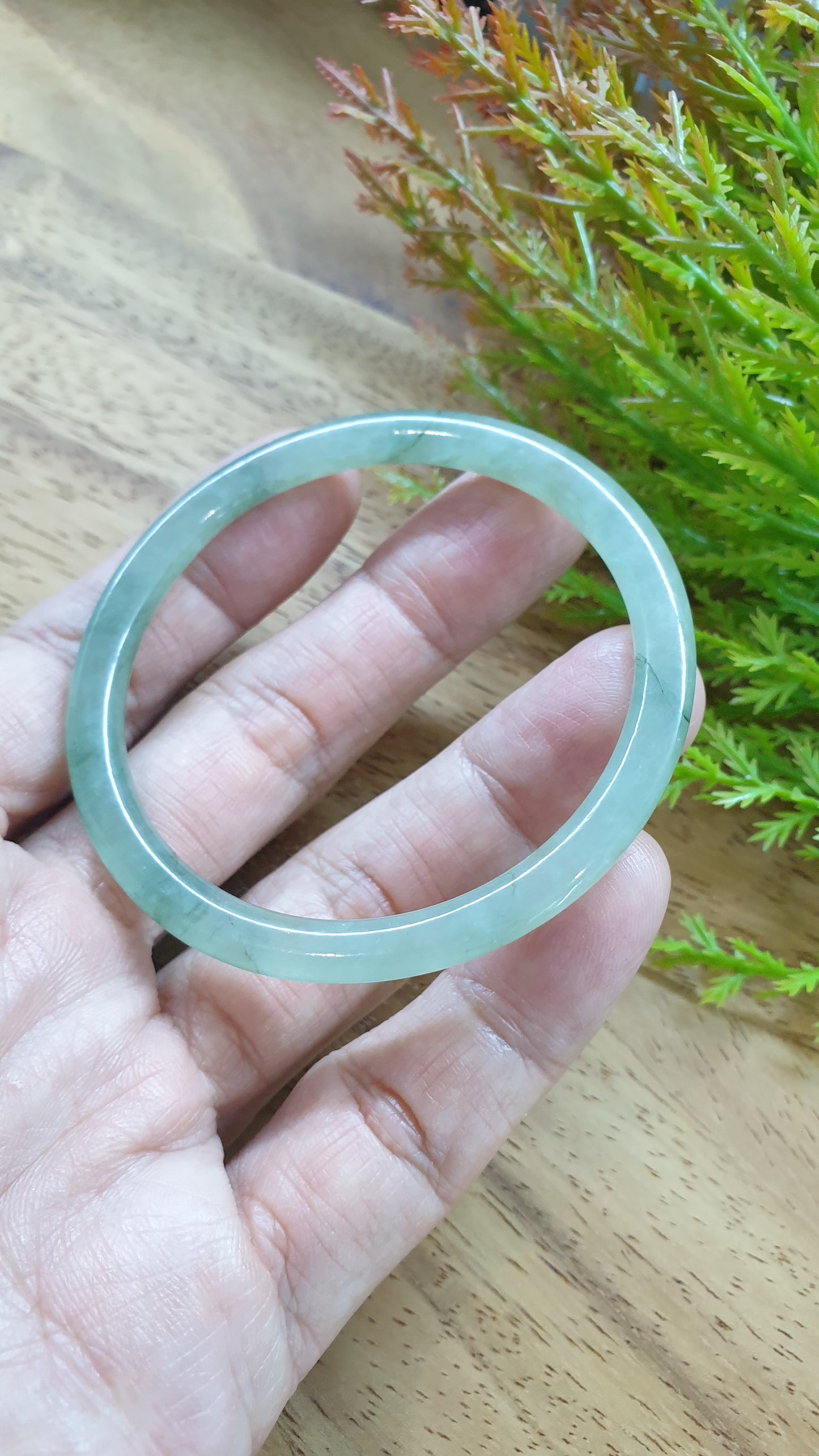 Jade Cylindrical Bangle S56 Slim Type A Myanmar Natural Jadeite Icy Moss Green