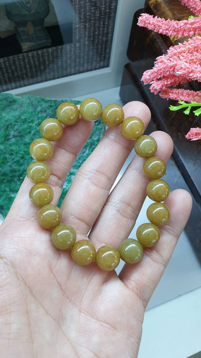 Honey Brown Jade Bracelet 17cm Type A Myanmar Jadeite His or Hers Beaded Wristband