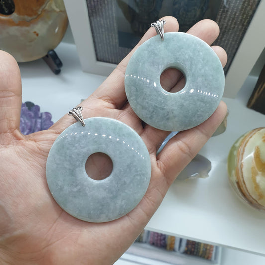 Lavender Jade Bi Disc Pendant | Fei Cui - Natural Jadeite & Sterling Silver | Statement Piece Jewelry