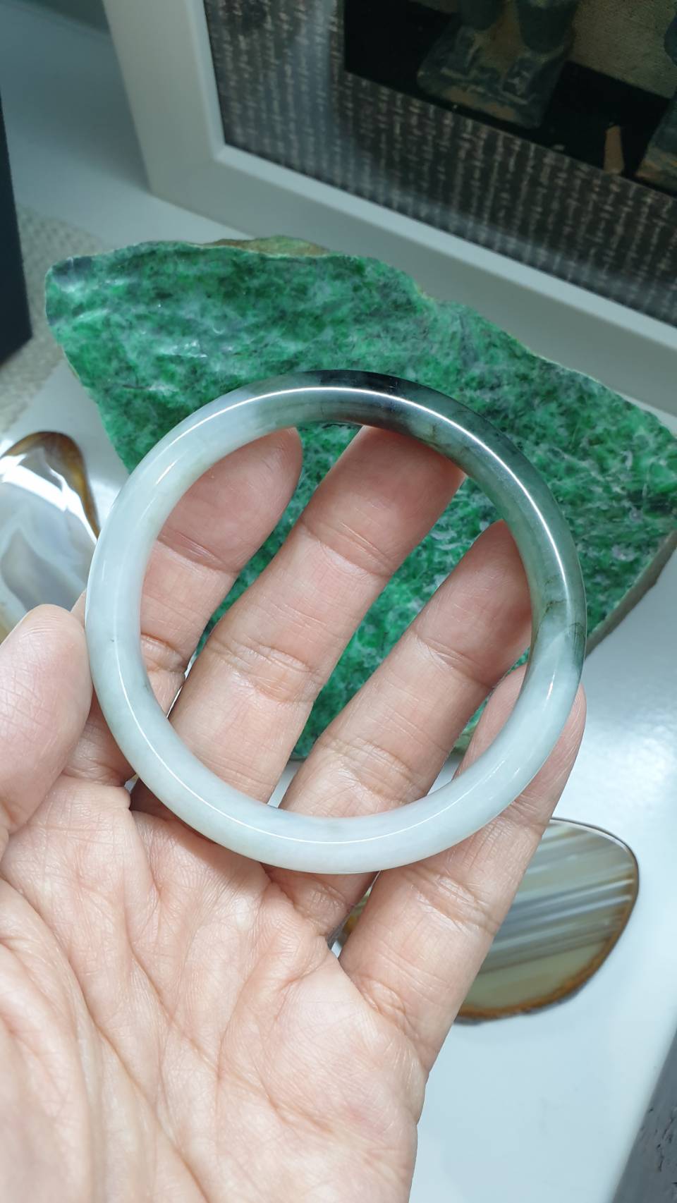 Natural Jadeite Bangle, Two Tone Size 56.5 - Authentic Type A Myanmar Jade