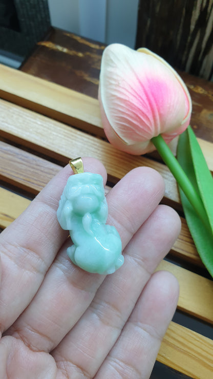 Jade Pixiu Pendants 9K Gold Fei Cui Type A Myanmar Jadeite