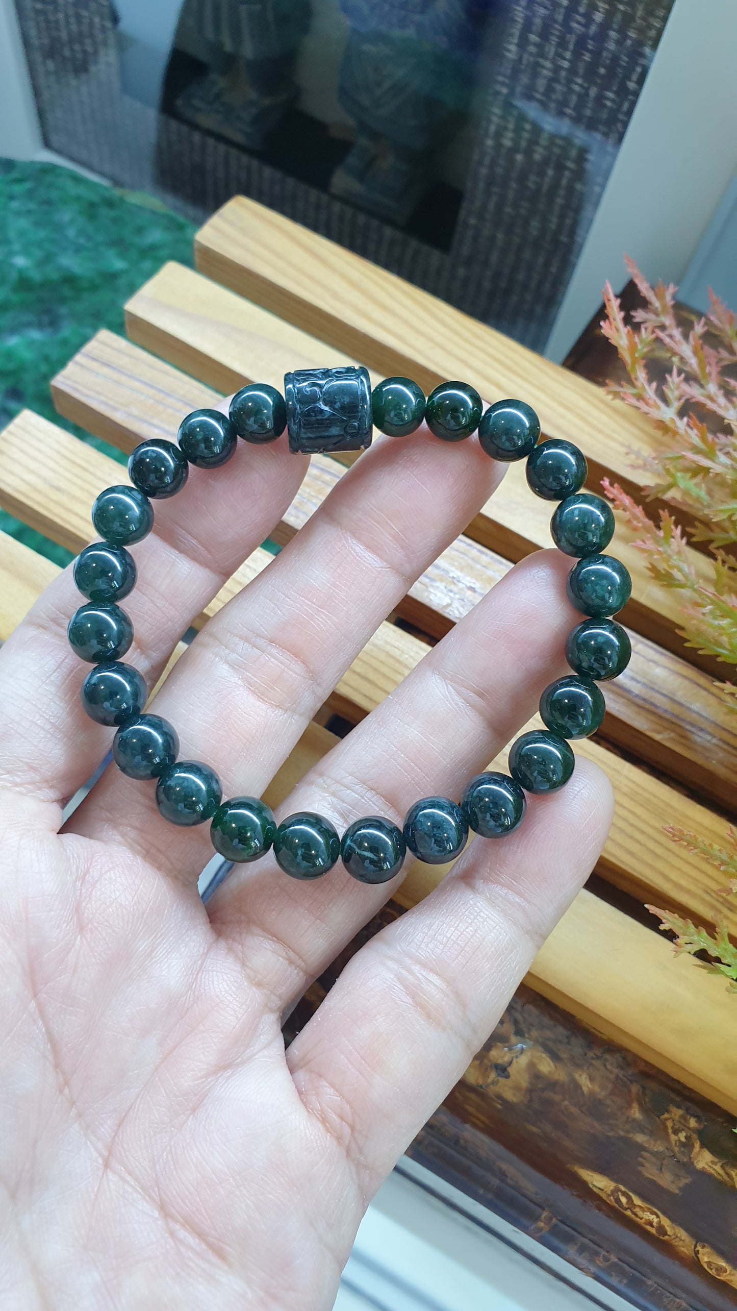 Blue Jade Stack Bracelets 17cm Pixiu and Ru Yi Luckycharms Type A Natural Jadeite
