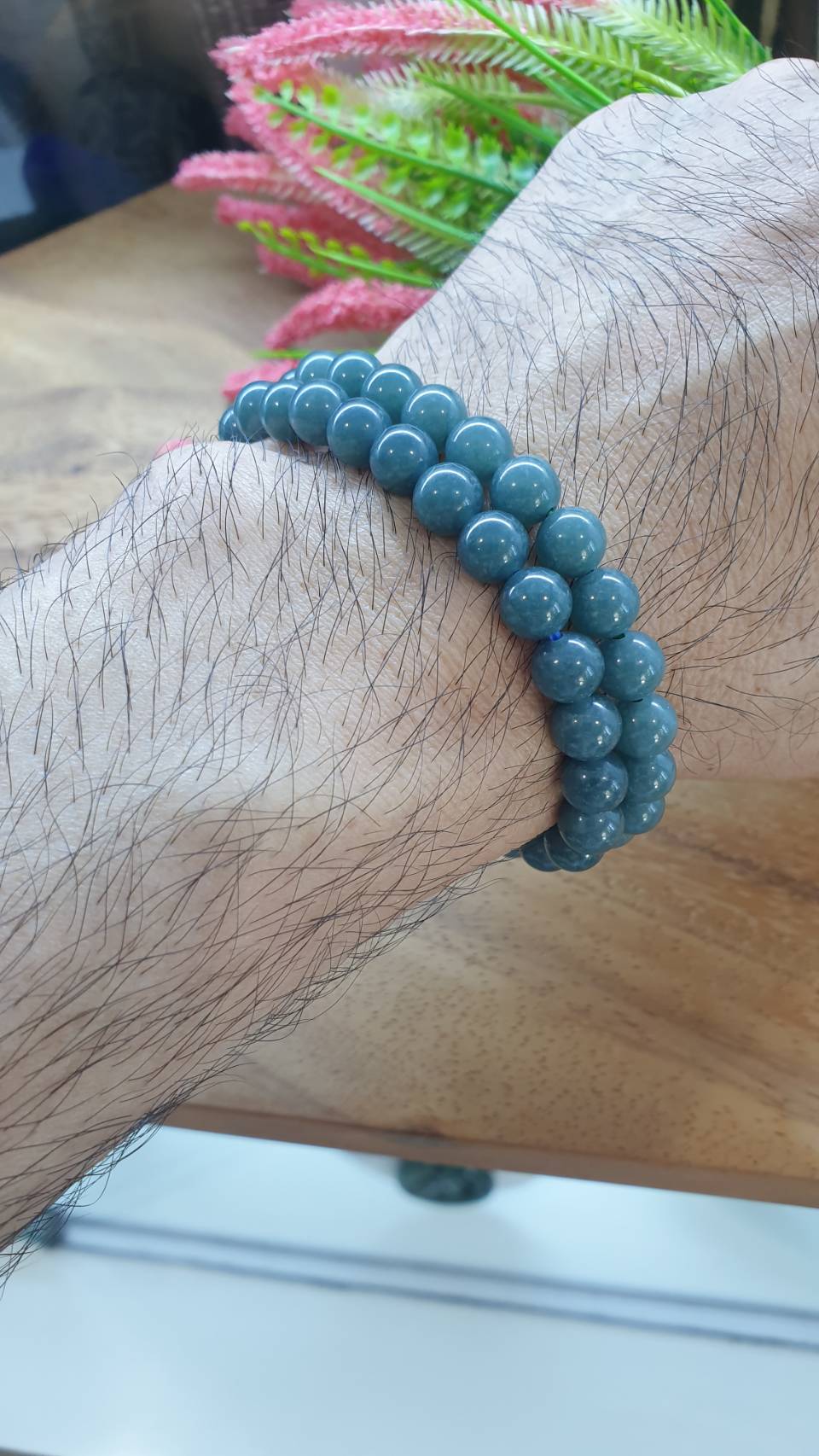 Olmec Blue Jade Bracelet 17cm Type A Natural Jadeite 7mm Beads