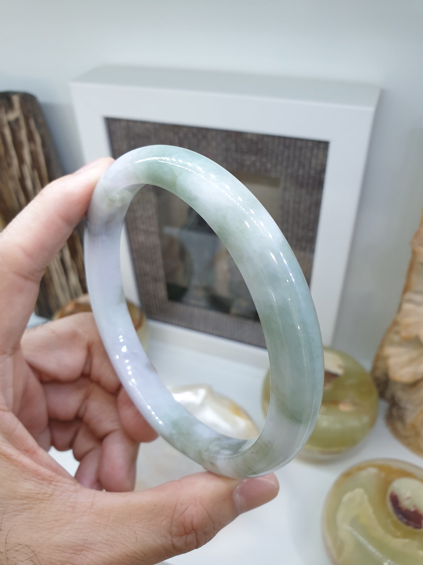 Plus Size Marbled Green Jade Bangle S80.5 Myanmar Natural Jadeite Type A
