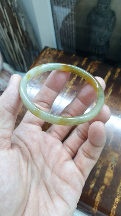 Natural Honey Jade Bangle Cylindrical Size 55-56 Type A Myanmar Jadeite