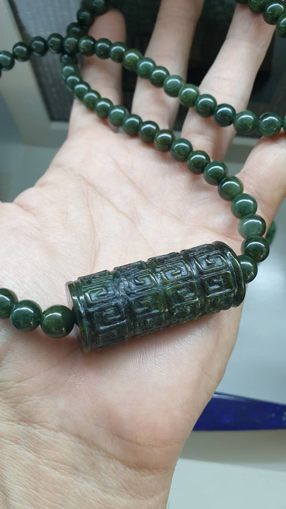 Ru Yi Jade Statement Necklace 26inch Natural Smoky Green Fei Cui Type A Jadeite