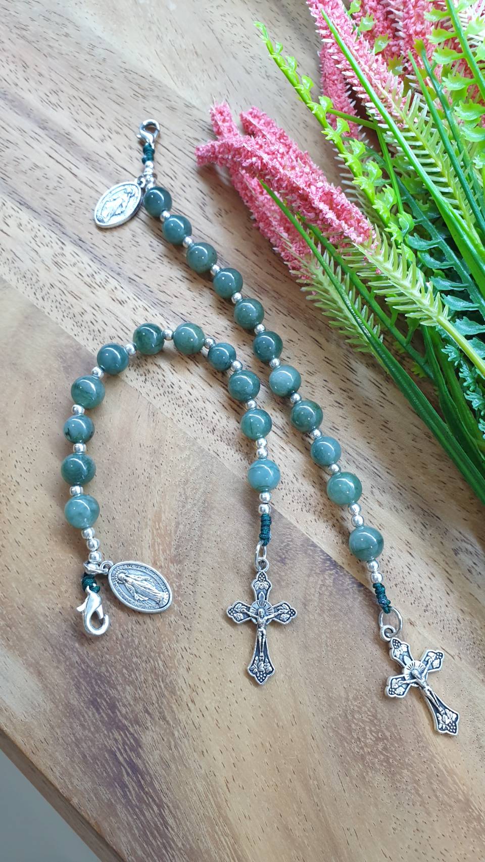 One Decade Jade Rosary Natural Green Type A Myanmar Jadeite Pocket Prayer Beads