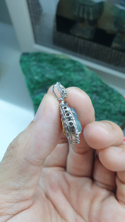 Happy Buddha Sterling Silver Locket Pendant Icy Blue Jade Type A Natural Jadeite