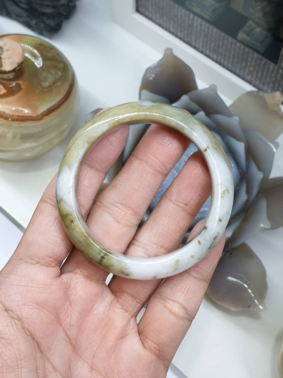 Honey Jade Bangle S52 Type A Myanmar Natural Jadeite Two Toned